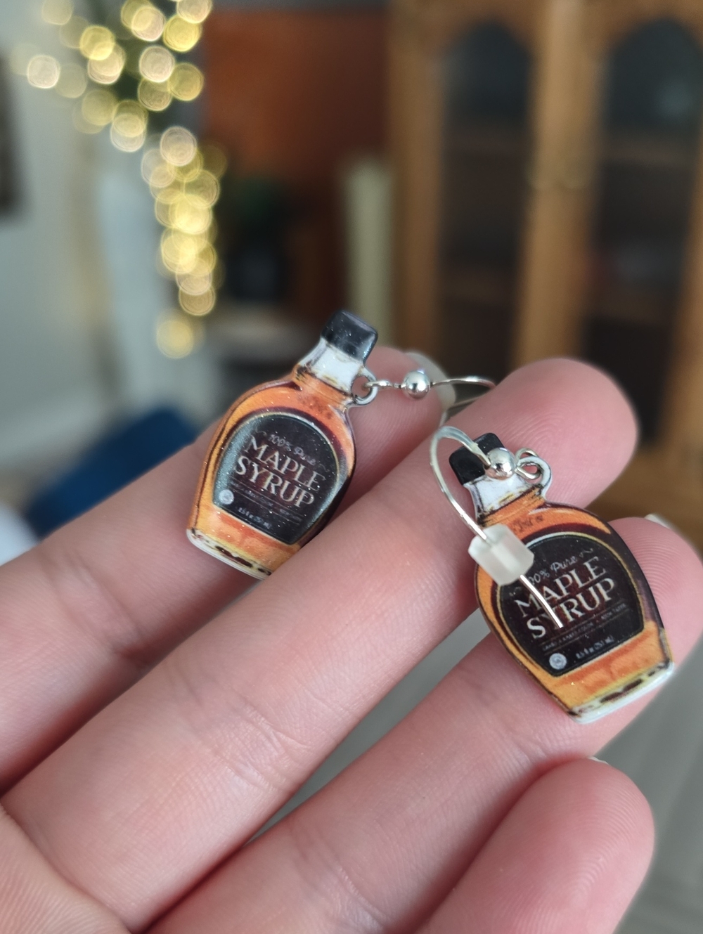 Maple Syrup Bottle Dangle Earrings - Orange & Black - Picture 2 of 4